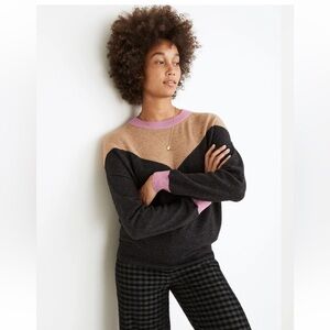 Madewell Colorblock Yoke Pullover Sweater Wool Alpaca Blend Size Small Gray Tan